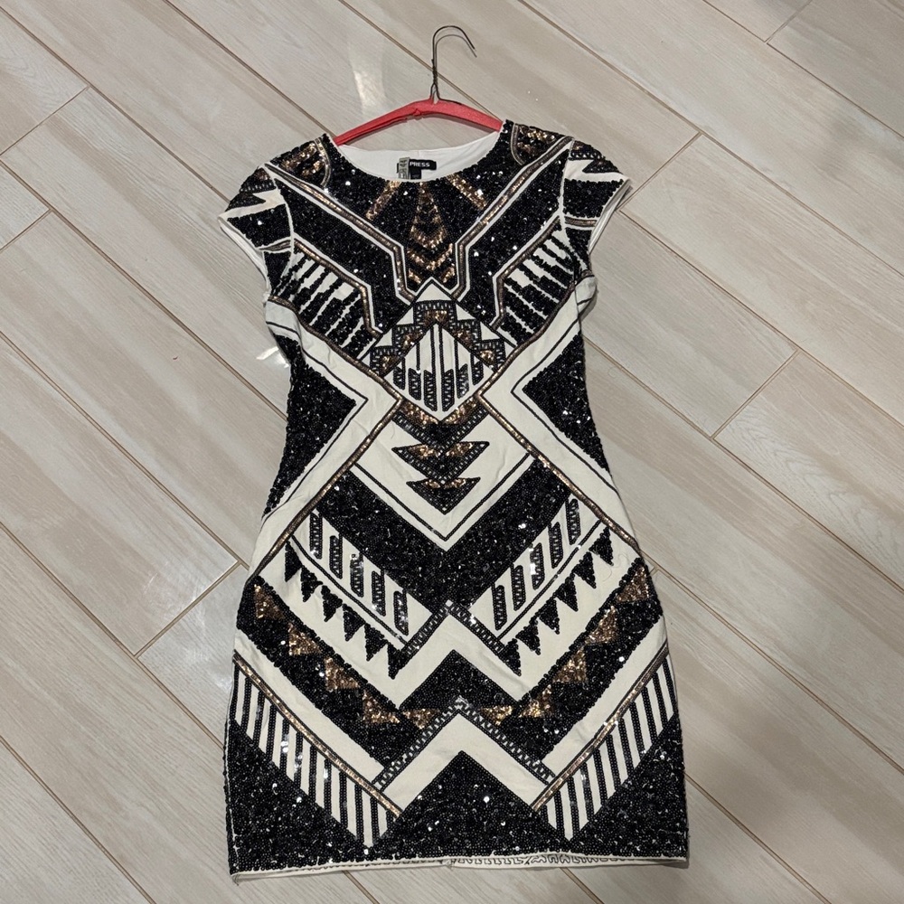 Express Black and White Sequin Mini Dress